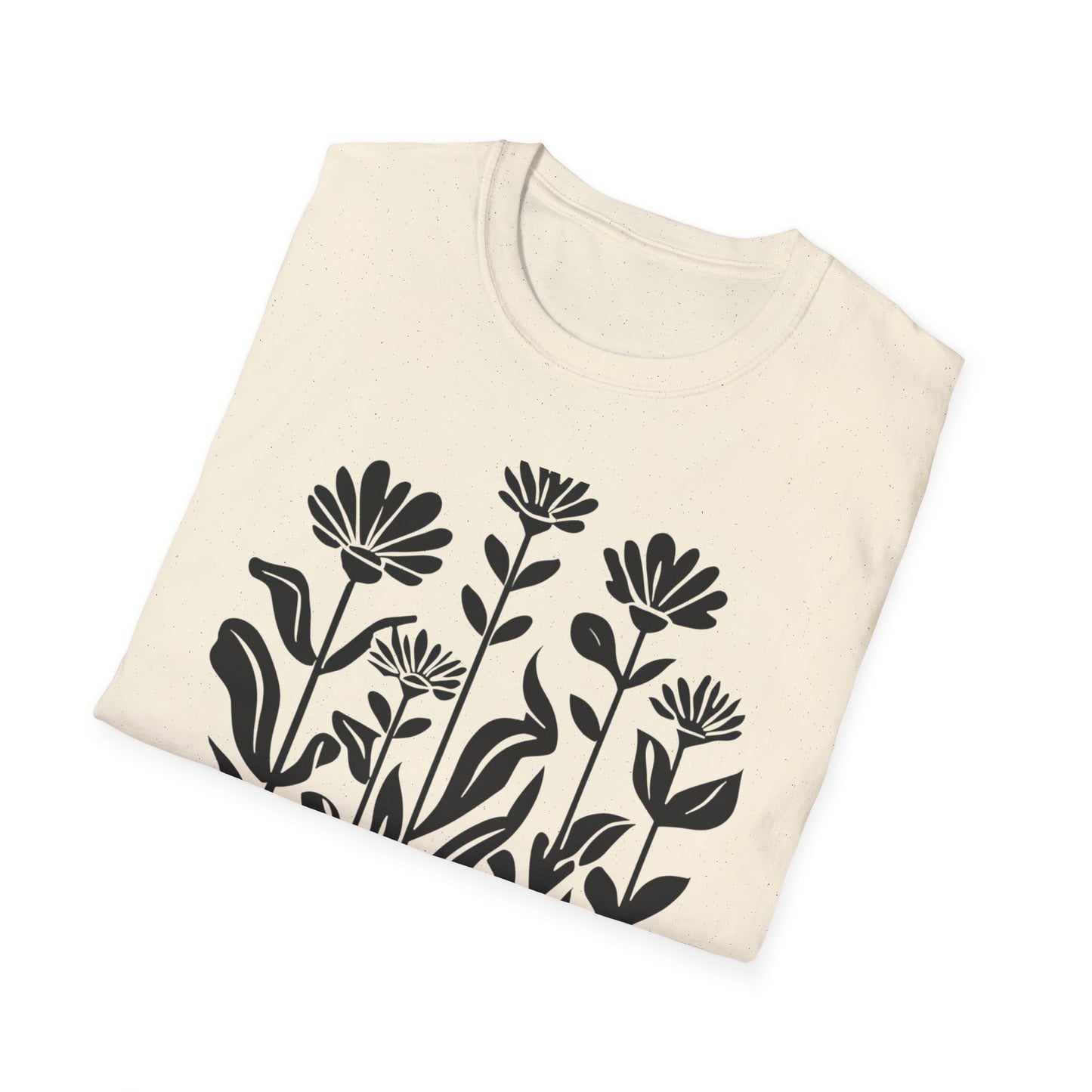Black Lino Cut Botanical Circular T-Shirt