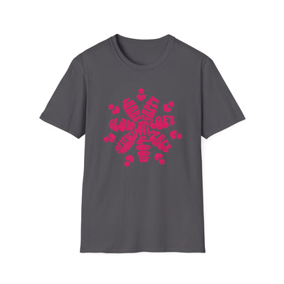 Love is T-Shirt - Vibrant Pink Flower Shape Typography  Design