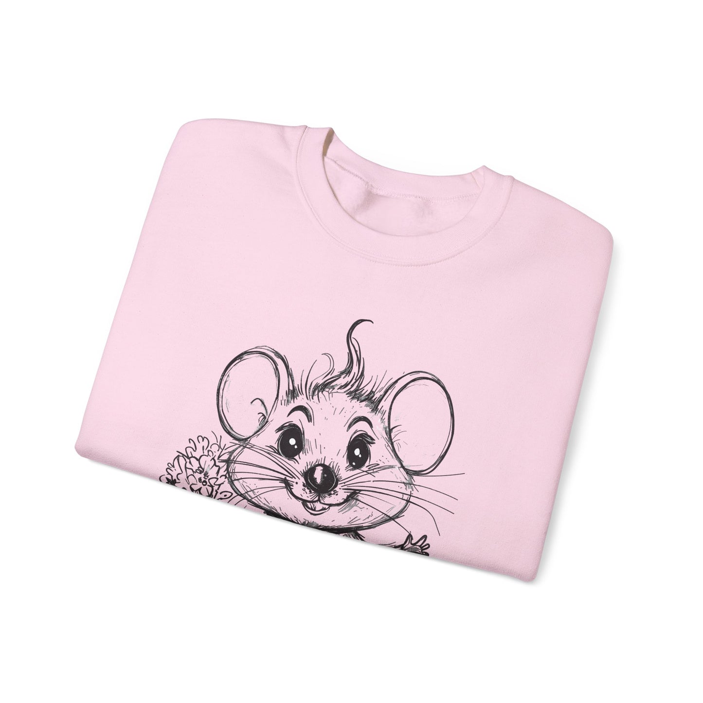 Have A Mice-Day - Playful Mouse Holding Flowers Sweatshirt
