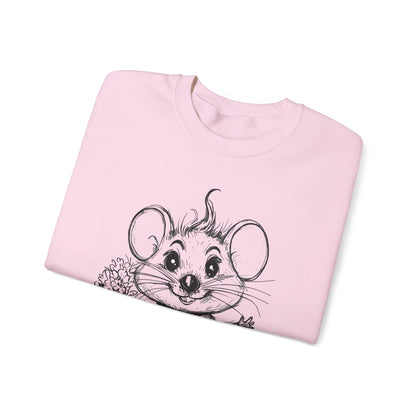 Have A Mice-Day - Playful Mouse Holding Flowers Sweatshirt