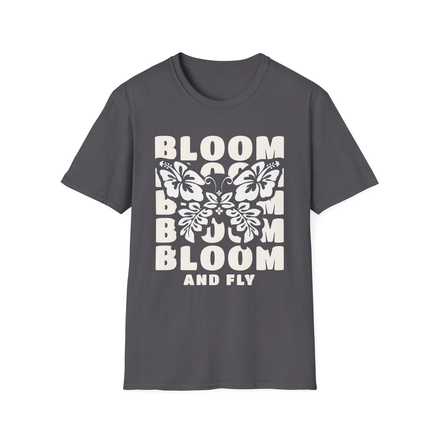 Bloom And Fly - Monochrome Floral Butterfly T-Shirt