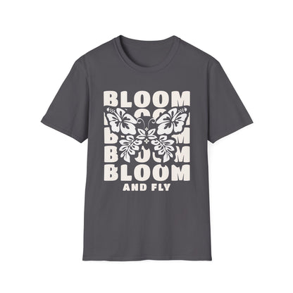 Bloom And Fly - Monochrome Floral Butterfly T-Shirt