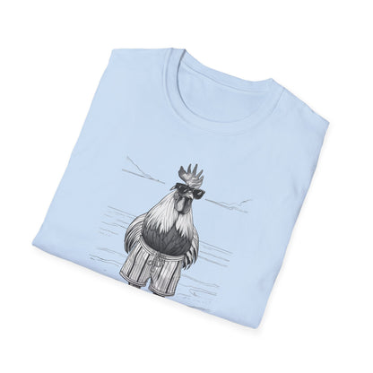 Beach Mode: Maximum Cochiness - Playful Rooster On Beach T-Shirt