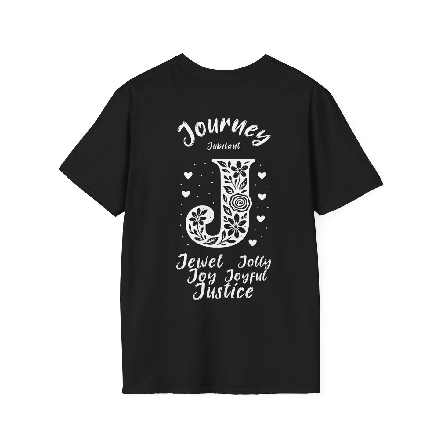 Letter J - Monochrome Flower Patterns With Related Words Front And Back Design T-Shirt