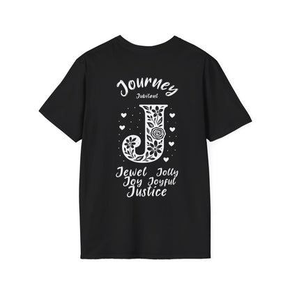 Letter J - Monochrome Flower Patterns With Related Words Front And Back Design T-Shirt