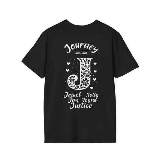 Letter J - Monochrome Flower Patterns With Related Words Front And Back Design T-Shirt