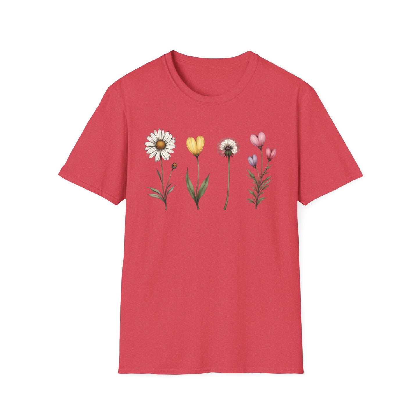 Realistic Floral Line T-Shirt - Colorful Design