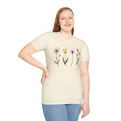 Realistic Floral Line T-Shirt - Colorful Design