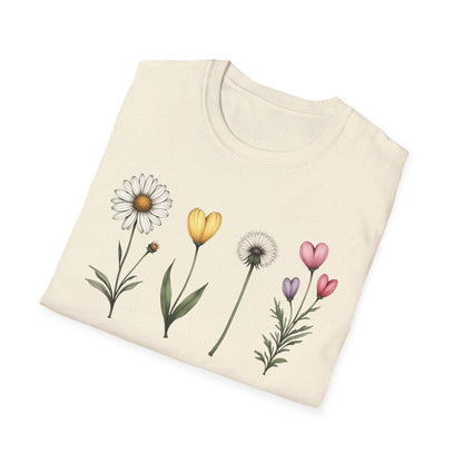 Realistic Floral Line T-Shirt - Colorful Design