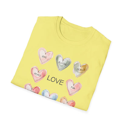 Love Is - Watercolor Hearts Grid With Text T-Shirt