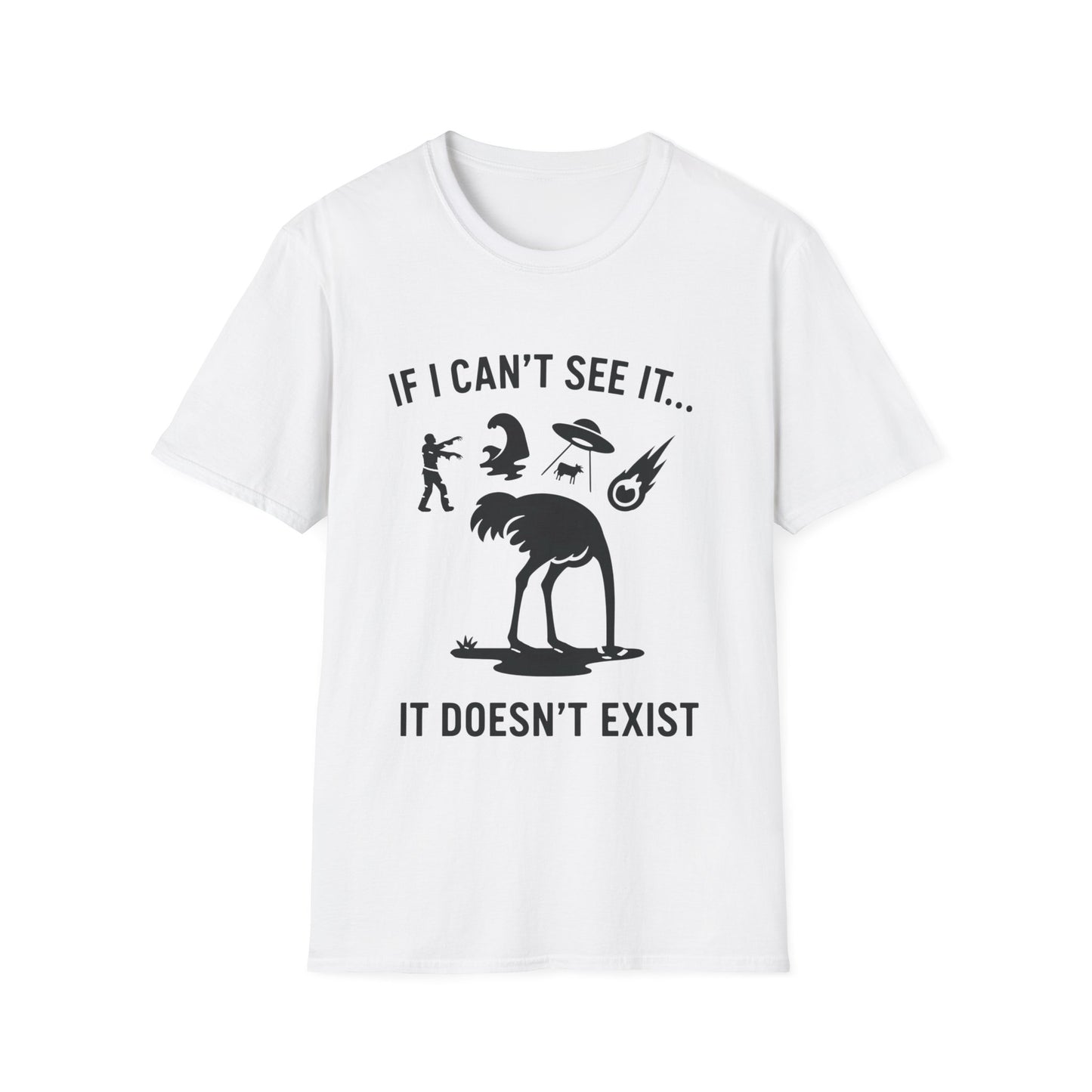 If I Can Not See It, It Does Not Exist - Playful Silhouette Ostrich With Head In Sand And Chaos