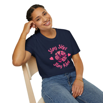 Stay Soft Stay Kind - Vibrant Boho Pink Flowers T-Shirt