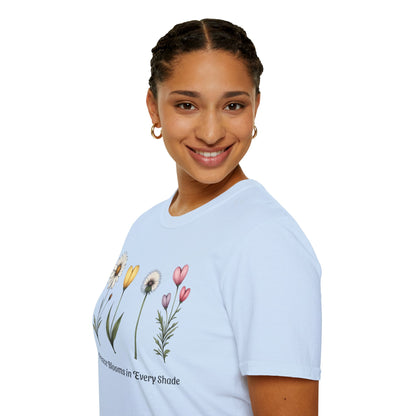 Realistic Floral Line T-Shirt - Colorful Design