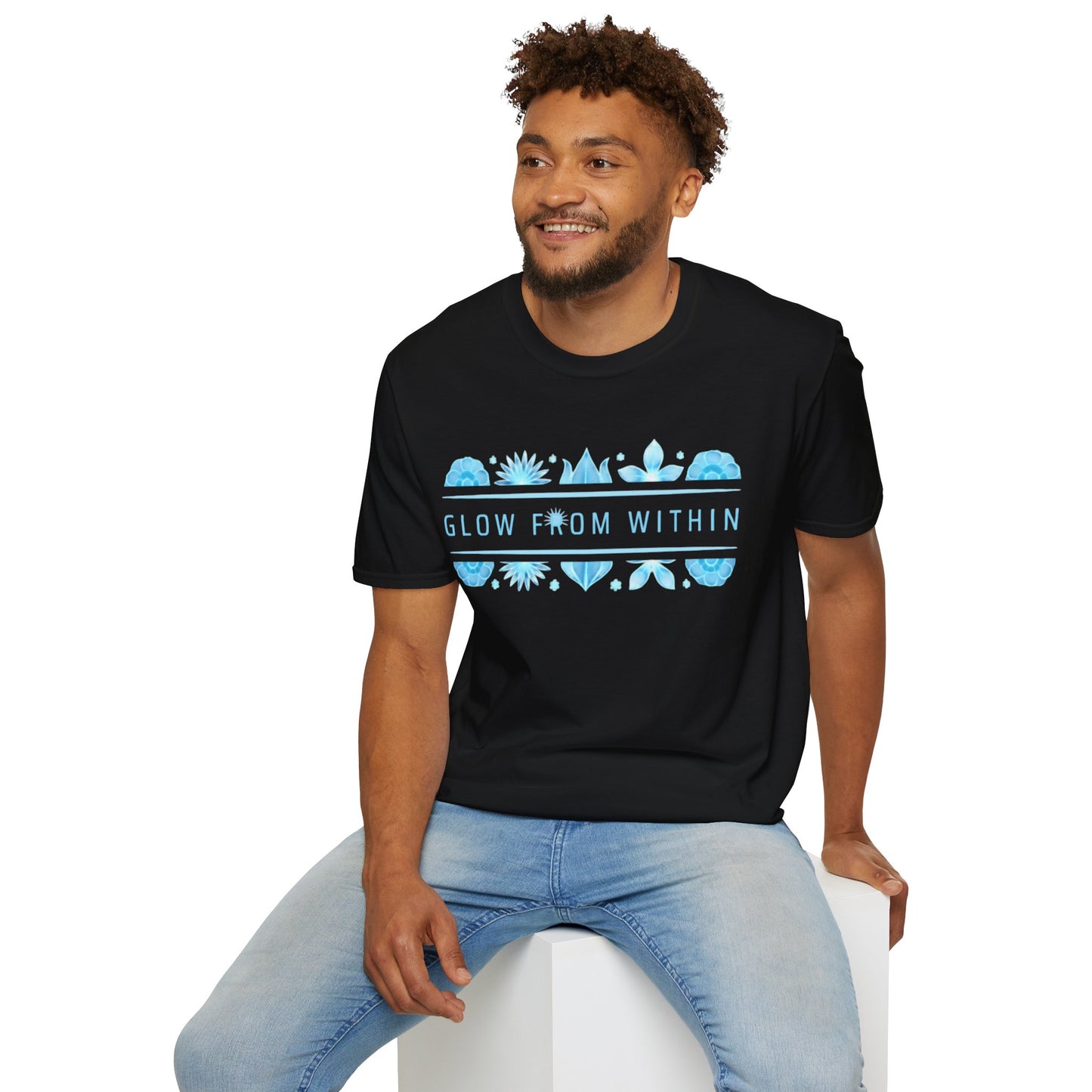 Glow From Within T-Shirt -Glowing Blue Floral Line