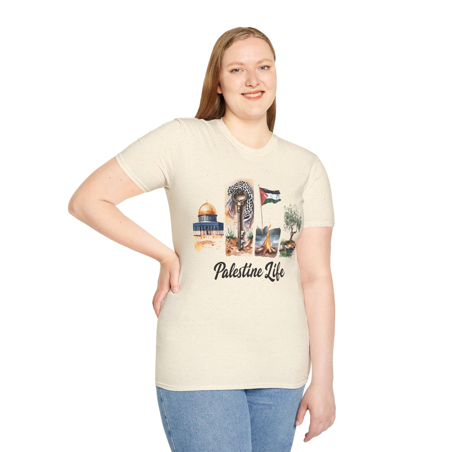 Palestine Life - Watercolor Four Panels of Palestinian Symbols T-Shirt