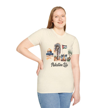 Palestine Life - Watercolor Four Panels of Palestinian Symbols T-Shirt