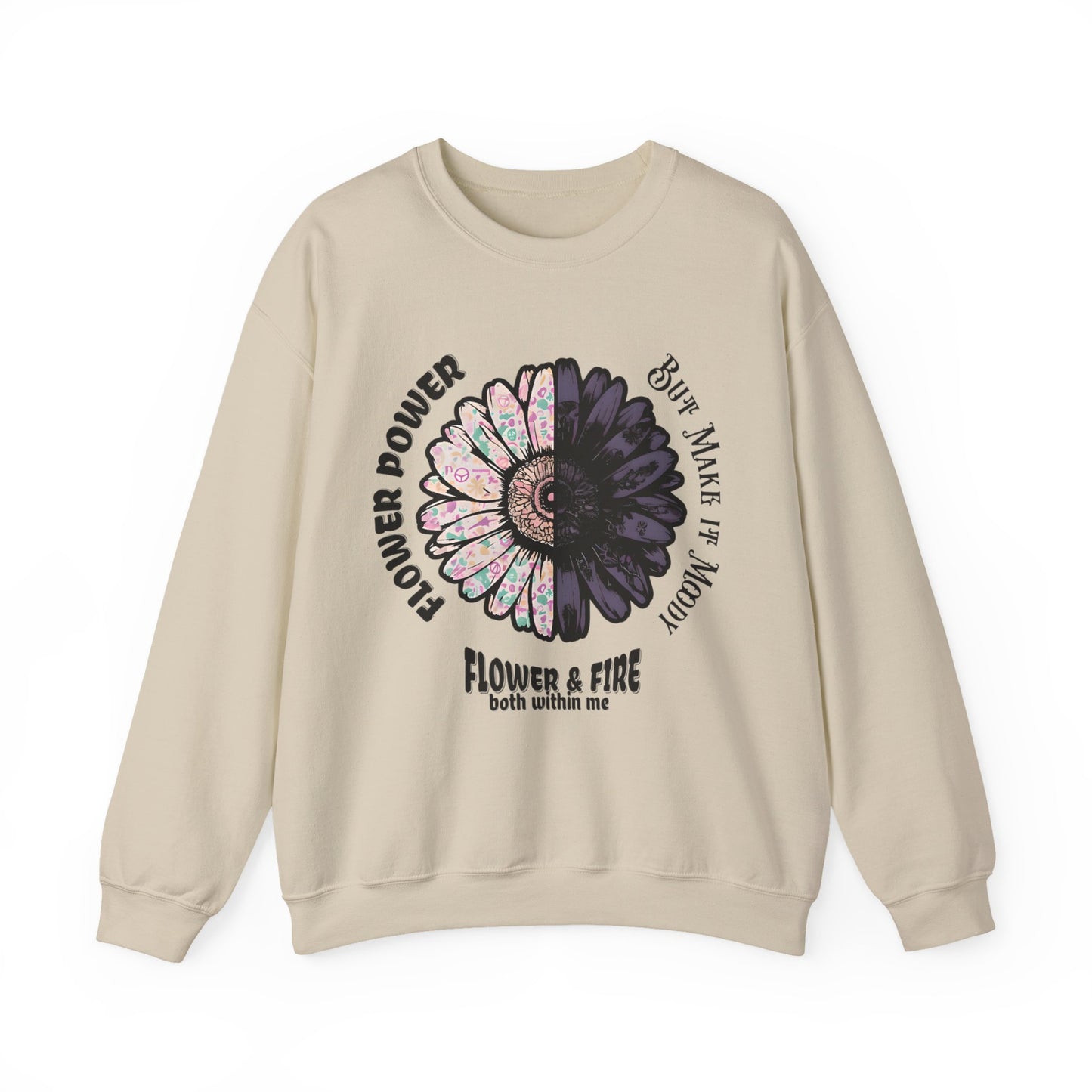 Flower Power but Make it Moody - Symmetrical Flower of Contrasting Design Sweatshirt
