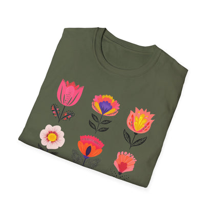Vibrant Boho Grid Flowers T-Shirt