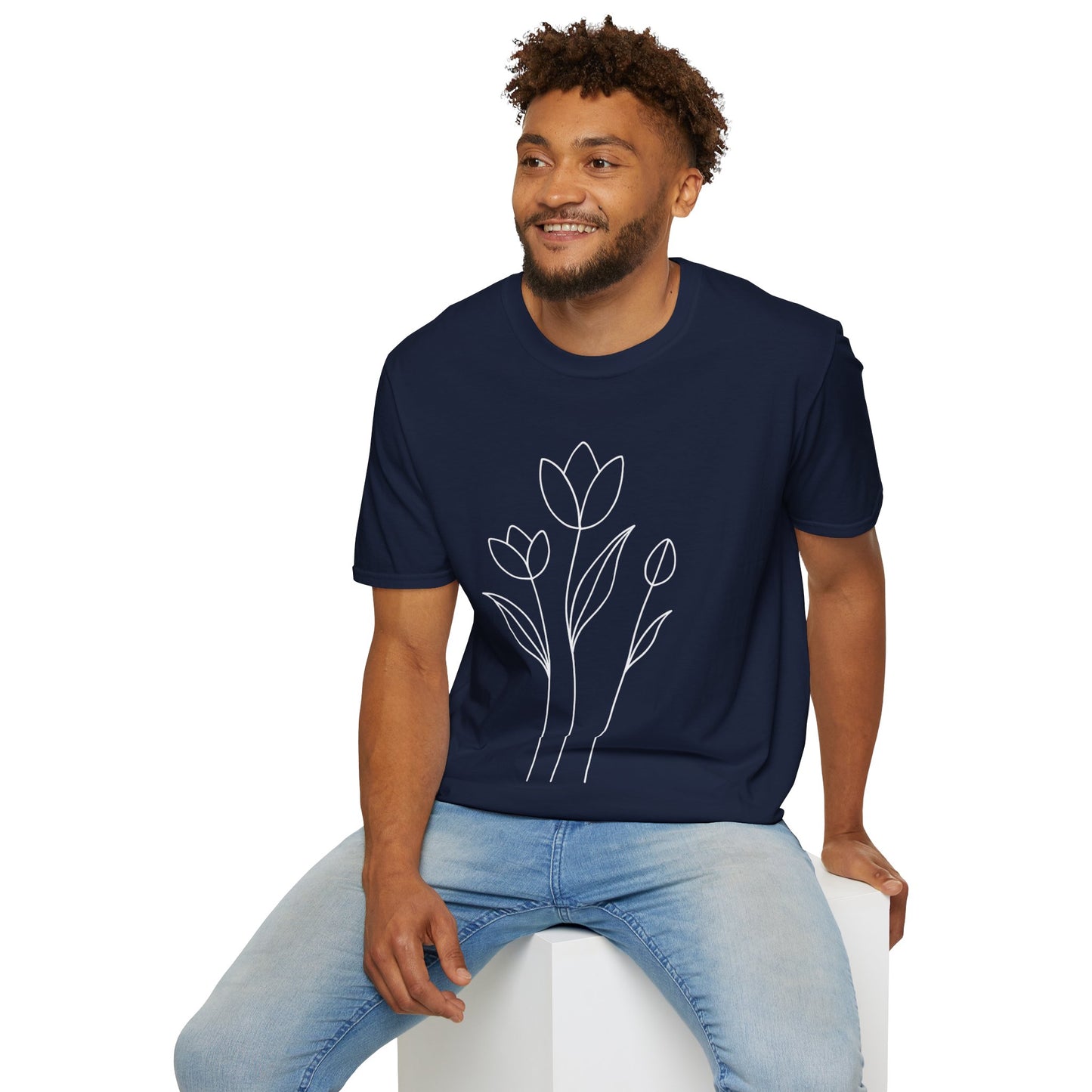Tulip Outline T-Shirt - Line Art, Minimalistic Floral Design