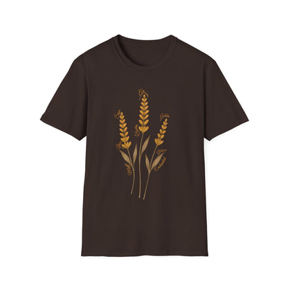 Golden Lavender T-Shirt - Scattered Typography Design