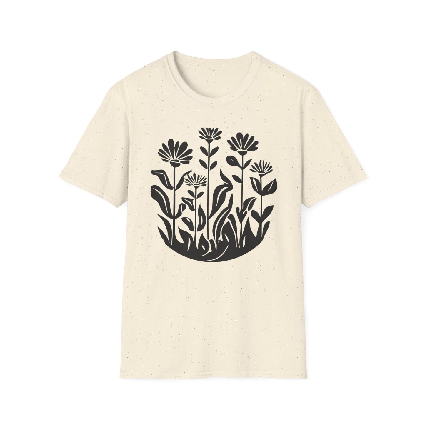 Black Lino Cut Botanical Circular T-Shirt