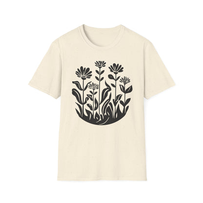 Black Lino Cut Botanical Circular T-Shirt