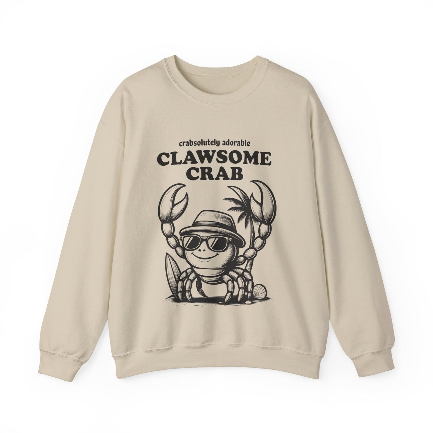 Crabsolutely Adorable Clawsome Crab - Playful Cartoon Crab With Sunglasses And Palm Tree  Sweatshirt