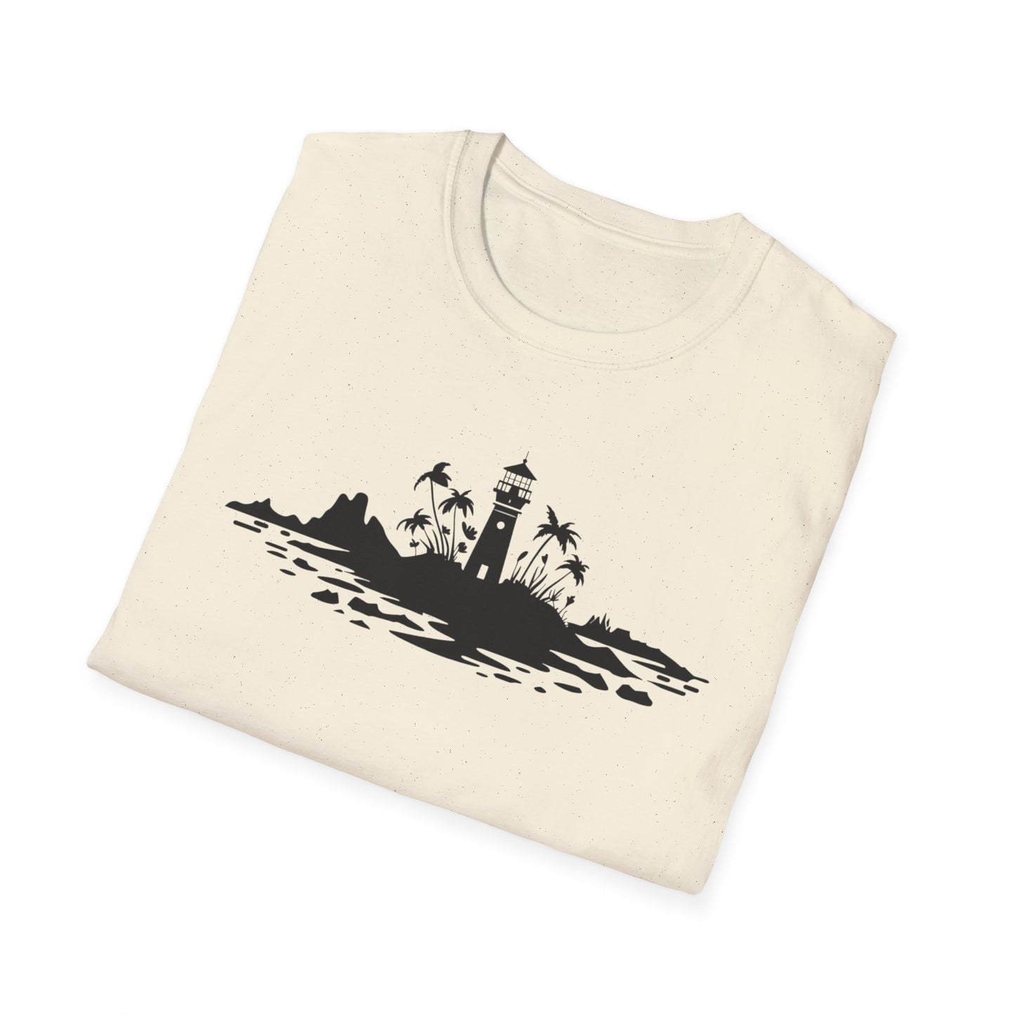 Minimalistic Silhouette Lighthouse, Island, Palms and Florals T-Shirt