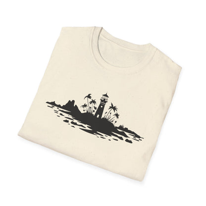Minimalistic Silhouette Lighthouse, Island, Palms and Florals T-Shirt
