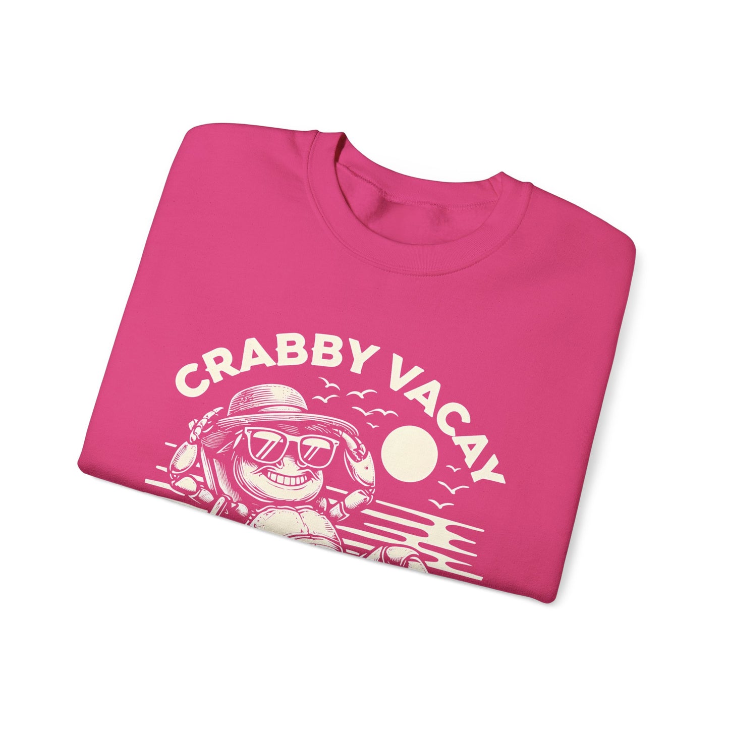 Crabby Vacay - Playful Monochrome Happy Crab Wearing Sunglasses in Tropical Scene Sweatshirt