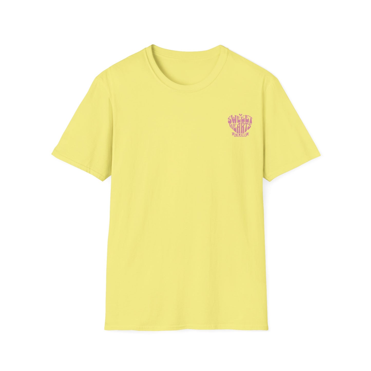 Sweet Hearts Club T-Shirt –  Typography Framed Inside A Heart Frame with Botanical Pattern Front And Back Design