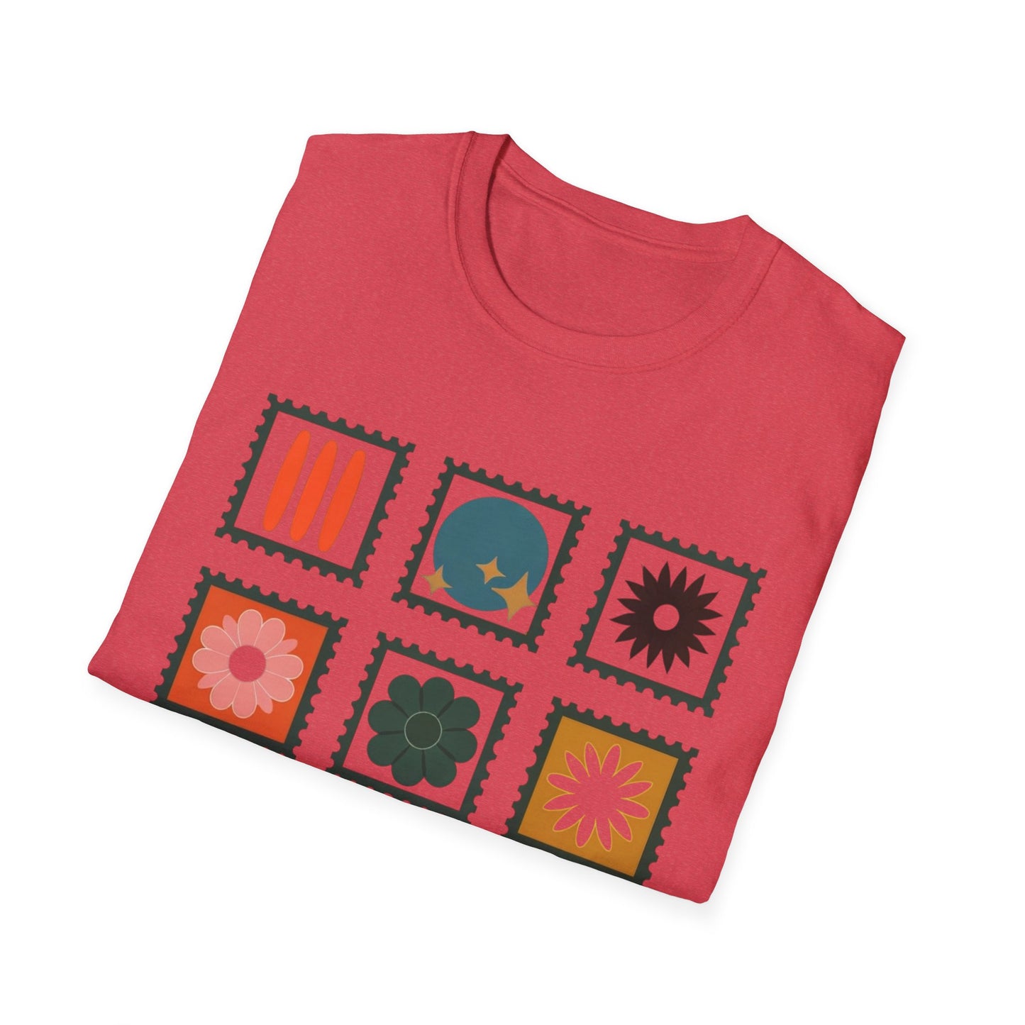 Vibrant Stamp Abstract Floral Grid T-Shirt