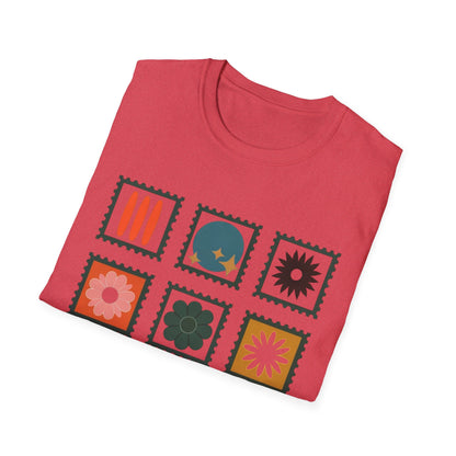 Vibrant Stamp Abstract Floral Grid T-Shirt