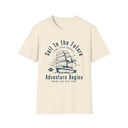 Sail to the Future - Monochrome Ship Landscape T-Shirt
