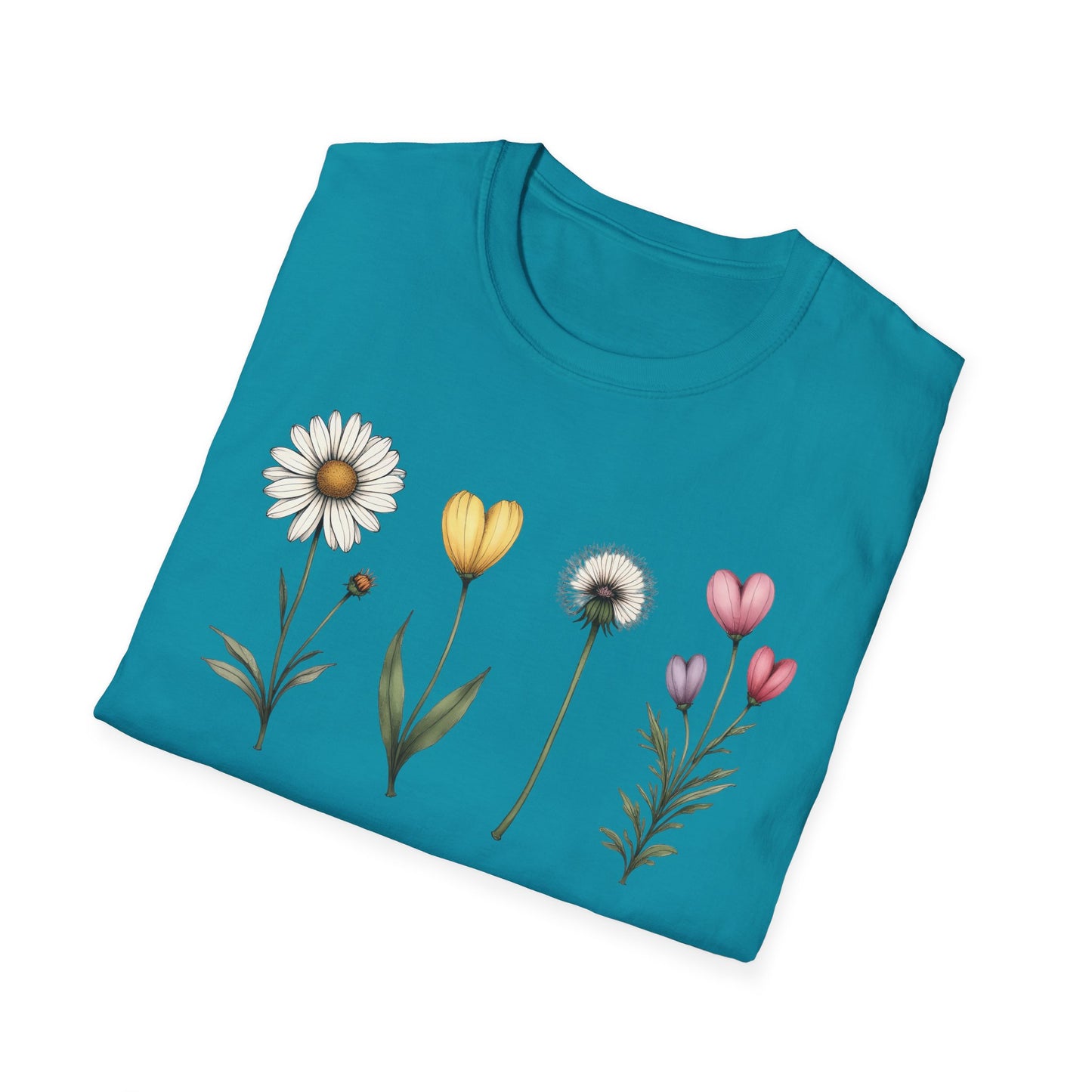 Realistic Floral Line T-Shirt - Colorful Design