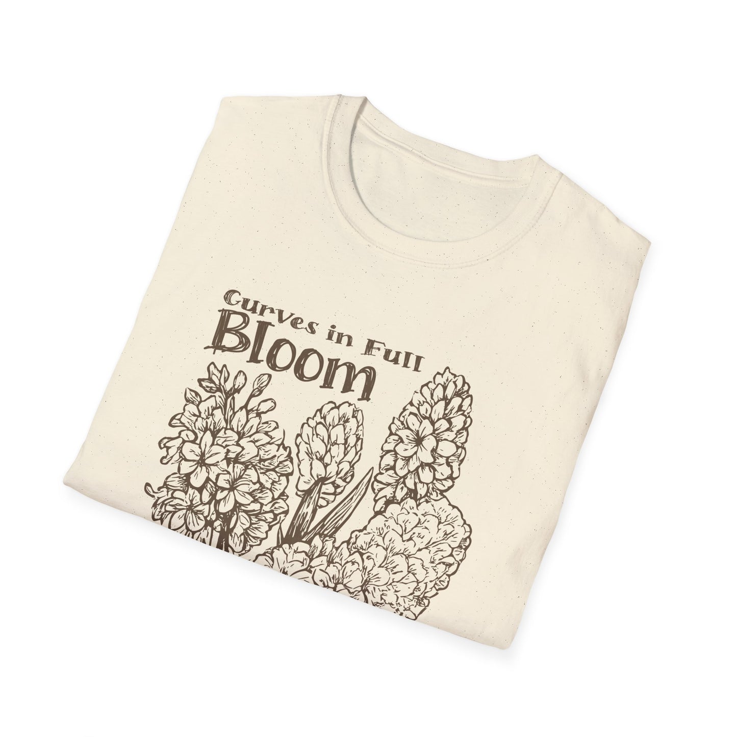 Curves in Full Bloom - Monochrome Golden Floral T-Shirt