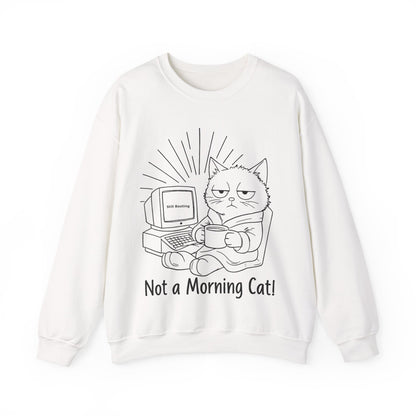 Not A Morning Cat Still Booting -  Sleepy Cartoon Cat in Robe with Coffee Mug and A Computer Sweatshirt