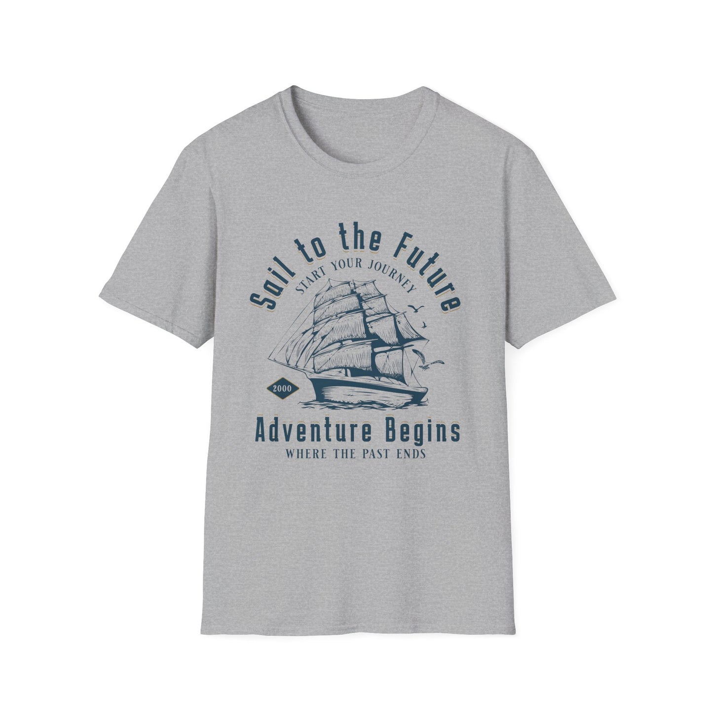 Sail to the Future - Monochrome Ship Landscape T-Shirt