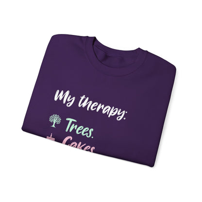 My Therapy: Trees, Cake, Repeat - Typography Playful Sweatshirt