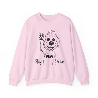 Stay Positive - Cartoon Playful Dog with Paw Raised High Sweatshirt