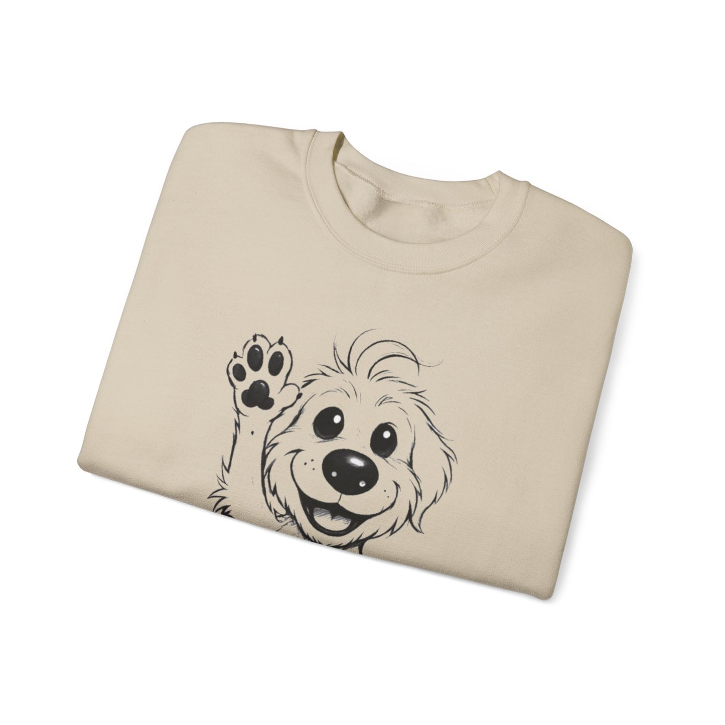 Stay Positive - Cartoon Playful Dog with Paw Raised High Sweatshirt