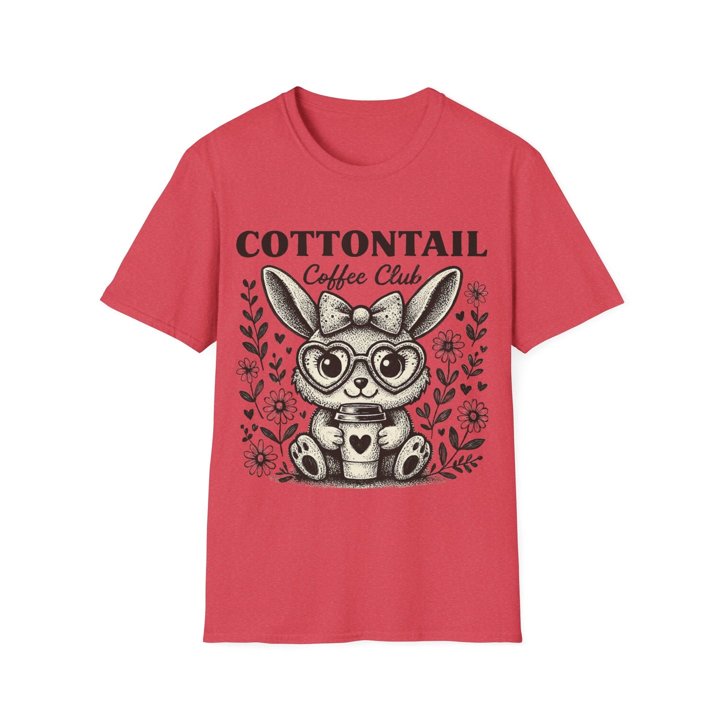 Cottontail - Monochrome Bunny With Coffee And Flowers T-Shirt