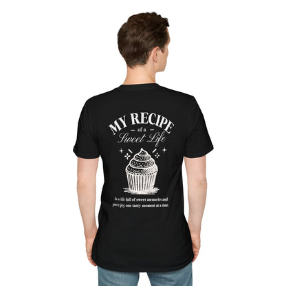 My Recipe of A Sweet Life - Monochrome Cupcake Front and Back Design T-Shirt