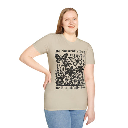 Monochrome Bold Botanical Flowers and Butterflies T-Shirt Design