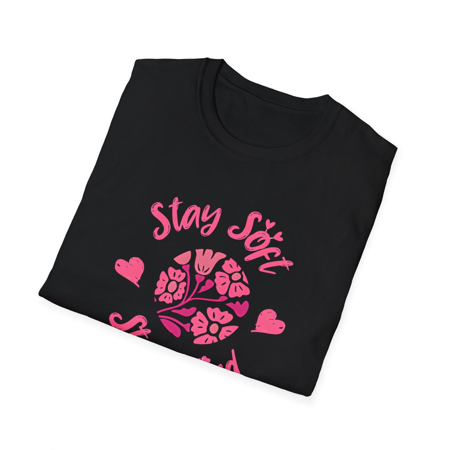 Stay Soft Stay Kind - Vibrant Boho Pink Flowers T-Shirt