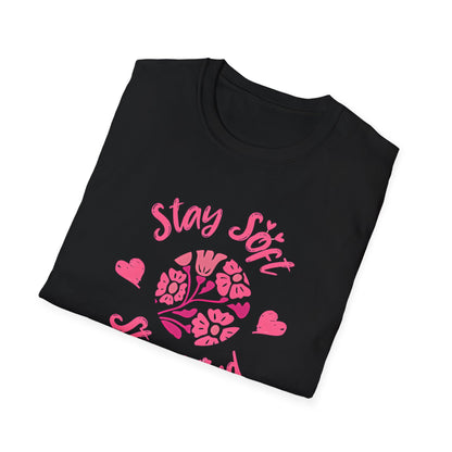 Stay Soft Stay Kind - Vibrant Boho Pink Flowers T-Shirt