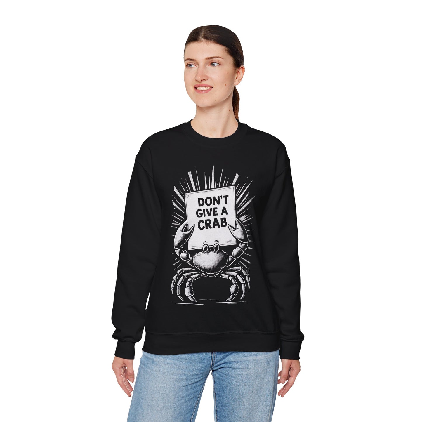 Don't Give A Crab! - Playful White Stencil Crab Holding A Sign Sweatshirt