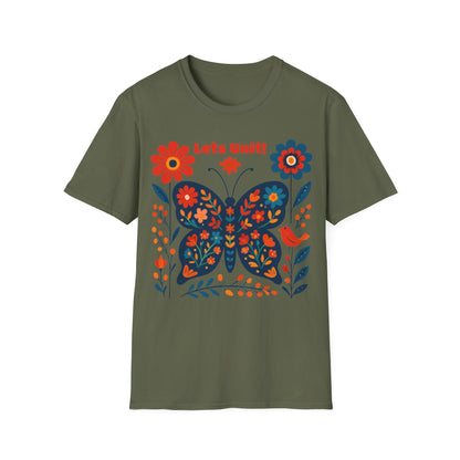 Lets Unit! - Vibrant Boho Butterfly Floral T-Shirt