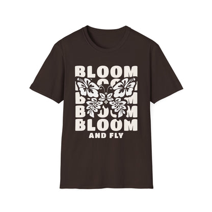 Bloom And Fly - Monochrome Floral Butterfly T-Shirt