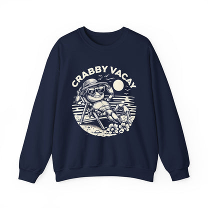 Crabby Vacay - Playful Monochrome Happy Crab Wearing Sunglasses in Tropical Scene Sweatshirt